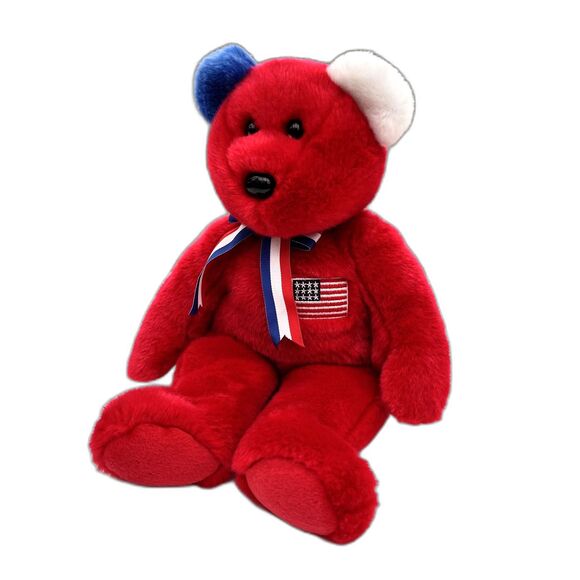 TY Beanie Buddy AMERICA the Bear (Red Version) 14 inch Stuffed Toy No Ear Tag - Picture 2 of 7